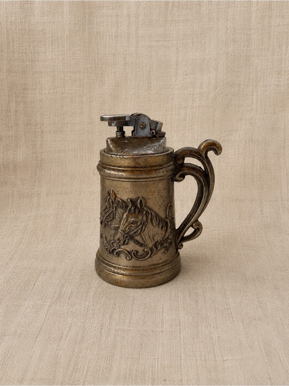Vintage French Equestrian Horse Table Lighter — Tankard / Stein Form